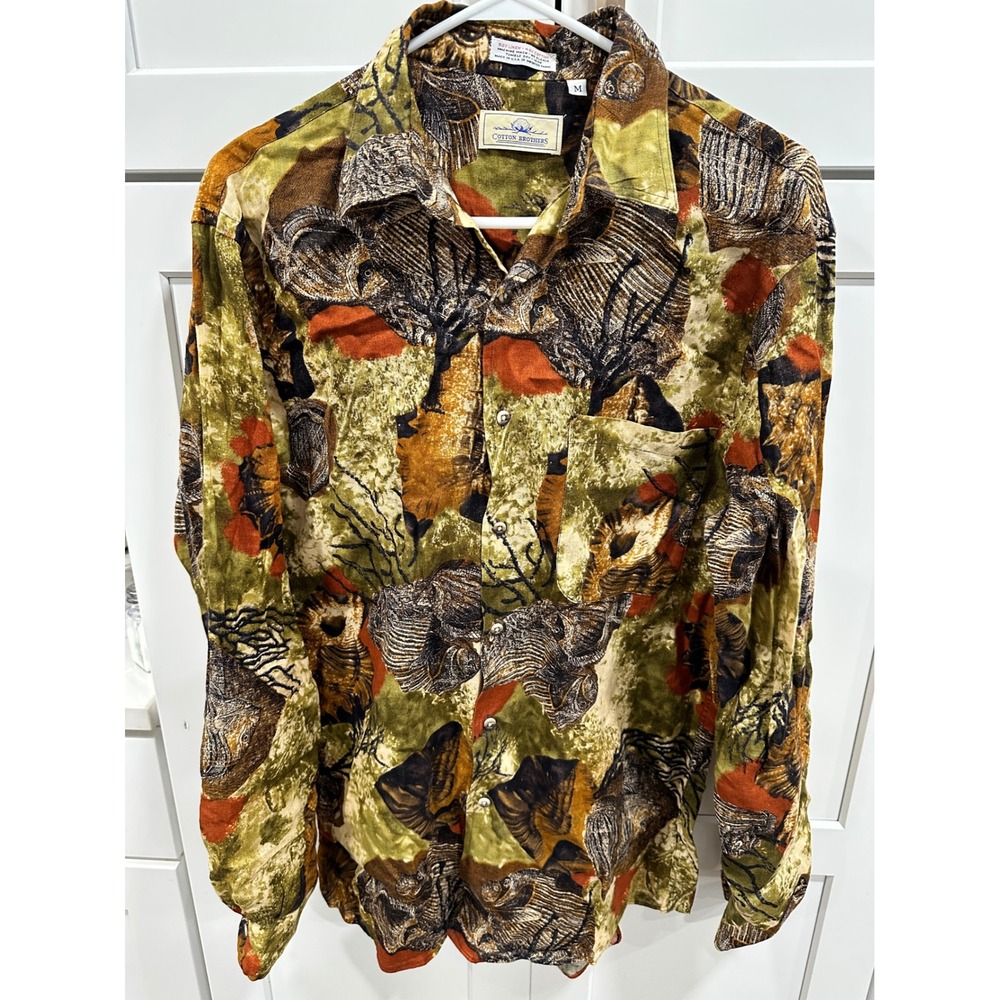 VTG Cotton Brothers Men's Button Down Shirt Linen Fish‎ Size M